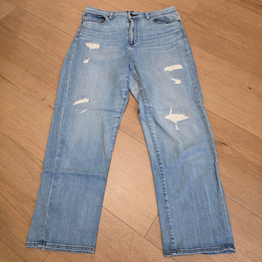 Uniqlo Boyfriend Straight High Rise Distressed Blue Jeans 29 Kaihara Denim 32x28